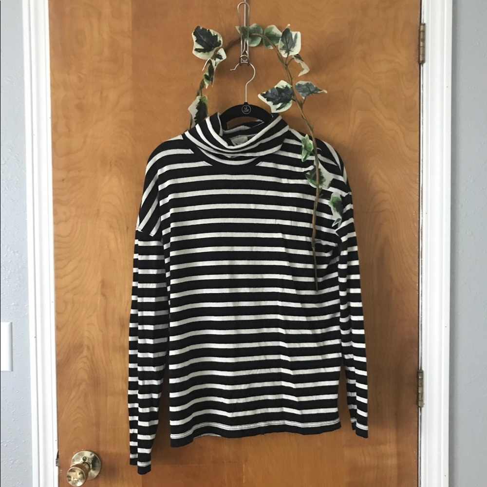 J. Crew Black and White Stripe Turtleneck Sz S
